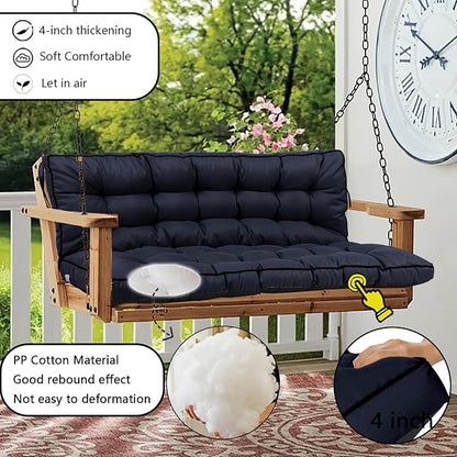Porch Swing Cushion Three Seat, Waterproof Swing Cushions Replacement with Backrest, Outdoor Garden Furniture Patio 4" Thickened Cushions with Ties (Navy Blue, 40 x 63in)