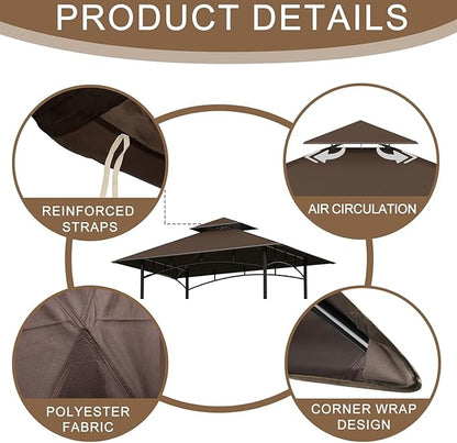 Grill Gazebo Replacement Roof, 5x8ft Outdoor BBQ Gazebo Canopy Cover, Double Tiered Grill Gazebo Replacement Roof for #L-GG001PST-F