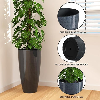 QCQHDU 21 inch Tall Planters for Outdoor & Indoor Plants, 2 Pack Sturdy Plant-Flower-Tree Pots for Front Porch Patio Deck Living Room Decor
