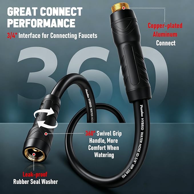 Short Garden Hose 6ft x 5/8", NON-EXPANDABLE Heavy Duty Premium Flexible Water Hose, No Kink, Leakproof, Lightweight Hybrid Hose with Male to Female Fittings for Household、Backyard