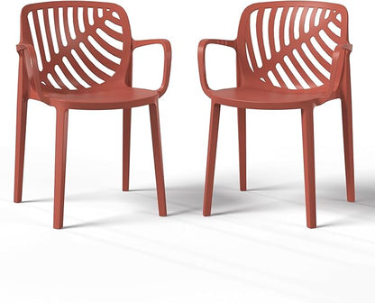 Costaelm 4 Person Dining Table Set, HDPE Patio Round Dining Table and Stackable Chair, Kitchen & Dining Room Sets All Weather for Backyard Porch Poolside, Red