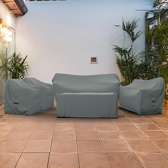 Covers & All Patio Furniture Cover Set, 5 Piece Outdoor Furniture Covers, Water-Repellent UV & Weather-Resistant Covers for Sofa, Loveseat, Chairs & Coffee Table with Elastic & Padded Handles