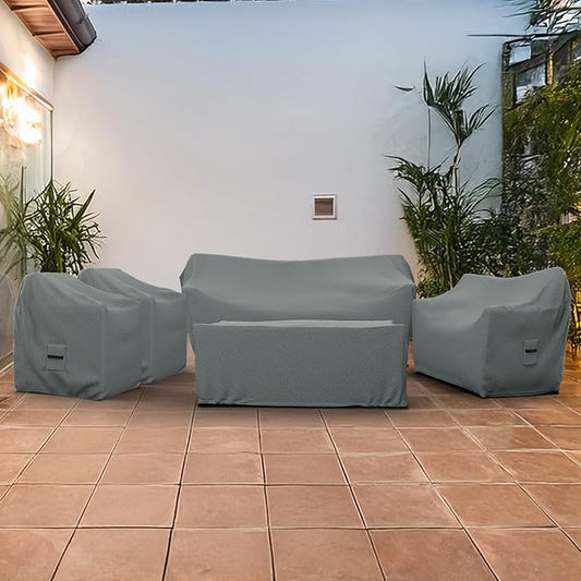 Covers & All Patio Furniture Cover Set, 5 Piece Outdoor Furniture Covers, Water-Repellent UV & Weather-Resistant Covers for Sofa, Loveseat, Chairs & Coffee Table with Elastic & Padded Handles