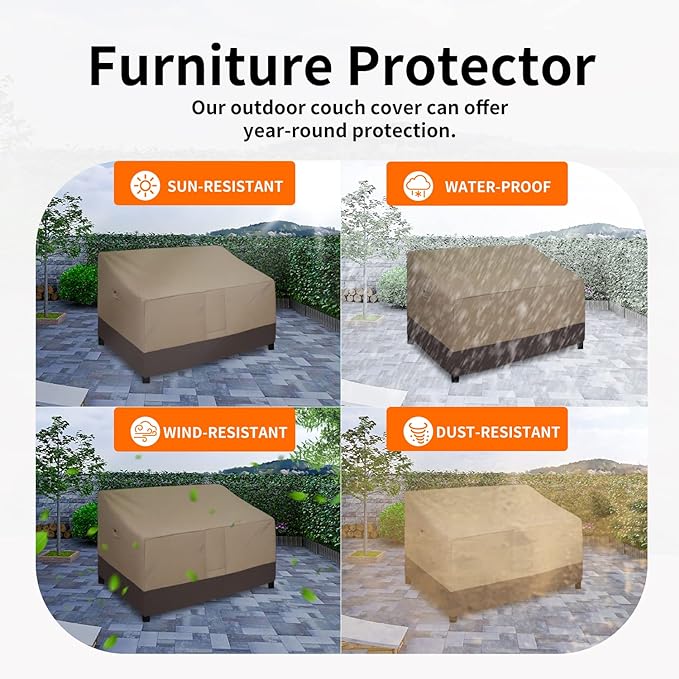 Easy-Going Heavy Duty 2-Seater Patio Couch Cover - Windproof Outdoor Furniture with Air Vent (76Wx32.5Dx33H inch, Camel/Dark Brown)