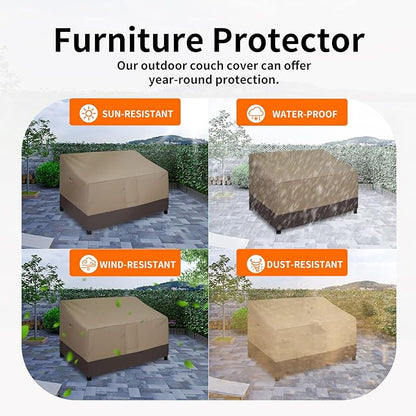 Easy-Going Camel/Dark Brown Waterproof Heavy Duty 3-Seater Patio Sofa Cover, 62Wx40Dx32H inch