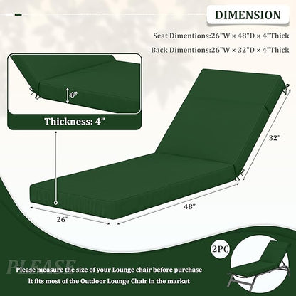 2 Pcs Chaise Lounge Cushions Outdoor, 80" L X 26" W X 4" D Lounge Chair Cushions for Outdoor Furniture, High-Density Foam Patio Chaise Cushion-Waterproof Fade-Resistant ThickPatio lounge chair cushion