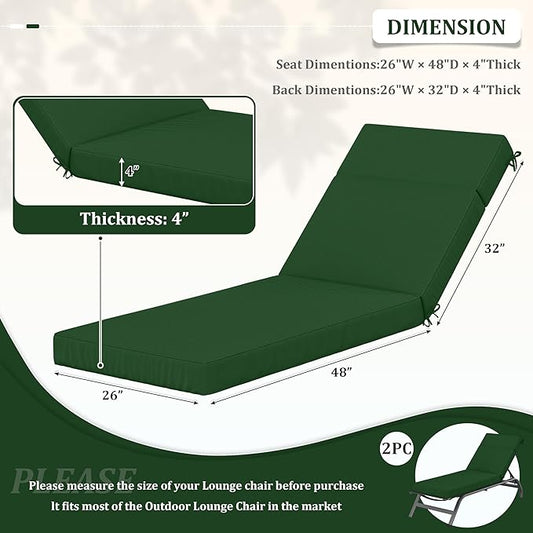 2 Pcs Chaise Lounge Cushions Outdoor, 80" L X 26" W X 4" D Lounge Chair Cushions for Outdoor Furniture, High-Density Foam Patio Chaise Cushion-Waterproof Fade-Resistant ThickPatio lounge chair cushion