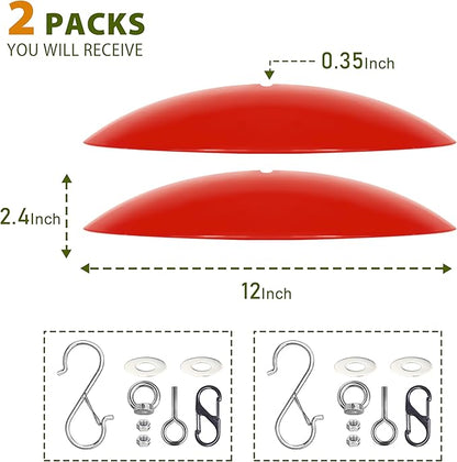 12" Hummingbird Feeder Shade Cover,Bird Feeders Dome Rain Cover,Hummingbird Umbrella for Shepherd's Hook Outdoors(Red) 2 Pack