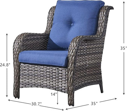 HUMMUH Outdoor Furniture 4 Pieces Patio Furniture Set Wicker Outdoor Sectional Sofa with 2 Patio Chairs,Coffee Table(Grey/Blue)