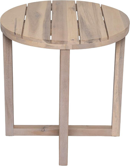 Christopher Knight Home Jara Outdoor Round Side Table, Slat Panel Small Coffee Table, Acacia Wood Side Desk for Backyard Balcony Garden, Weather Resistant Patio End Table, Light White