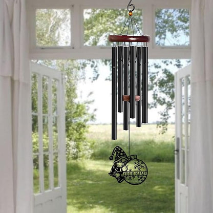 Personalized Customize Name Gnome Wind Chime, Metal Iron 37 Inch Outdoor Memorial Gift for Garden Yard Patio Home Decor, Black，Christmas (Style G)