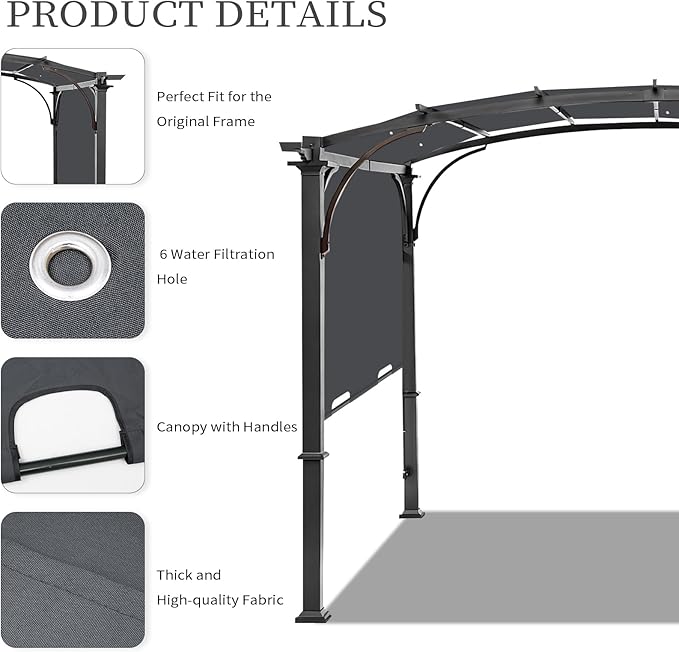 Pergola Canopy Replacement Cover for Lowe's Allen + Roth 10x10 Ft Freestanding Pergola, 200" x 103" Shade Cover, Compatible with Model #L-PG152PST-B,Cover Only (Dark Gray)