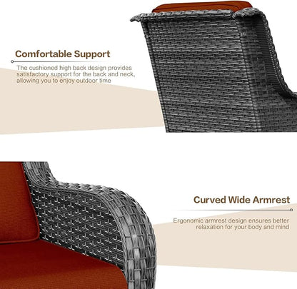 3 Pieces Patio Furniture Conversation Set PE Rattan Wicker Outdoor with 2 Armrest Chair and 1 Coffee Side Table, Soft Thick Washable Cushion for Yard Backyard Poolside Garden (Grey/Orange)