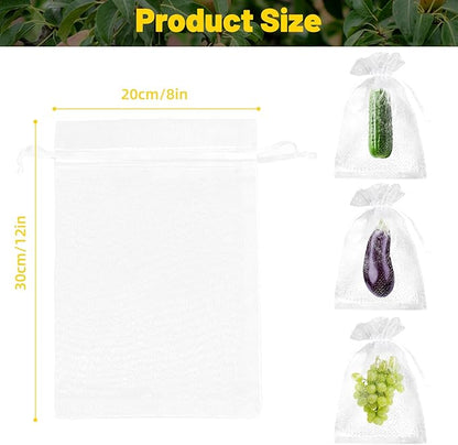 50Pcs Fruit Protection Bags, White Fruit Netting Cover Bags Drawstring Mesh Fruit Protectors Barrier for Apples, Tomatoes, Fruit Trees, Veggies Garden(8x12 Inch)