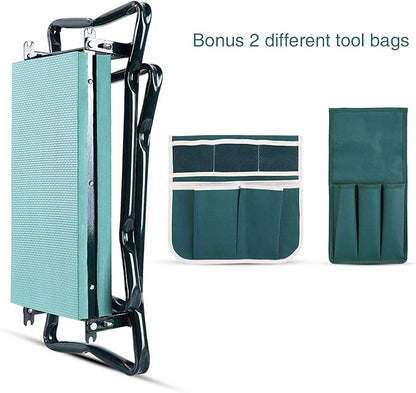 Ohuhu Garden Kneeler and Seat, Heavy Duty Garden Stool with EVA Foam Kneeling Pad, Foldable Gardening Bench with 2 Tool Pouches, 2-in-1 Portable Gardening Supplies, for Seniors