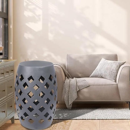 Vipush Outdoor Lace Cut Iron Side Table, Patio Garden Stool Coffee End Table Nightstand for Small Spaces, Living Room, Front Porch, Poolside, Gray