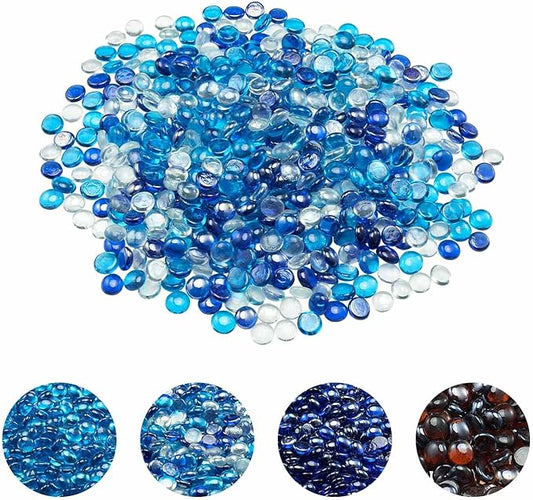 VEVOR Fire Glass, 10LBS / 4.5KG Smokeless & Fireplace Rocks, 3/4-Inch / 19.05 mm Reflective Firepit Glass Beads, High Luster Stone Landscaping for Fire Pit Table, Cobalt Blue + Caribbean Blue + Clear