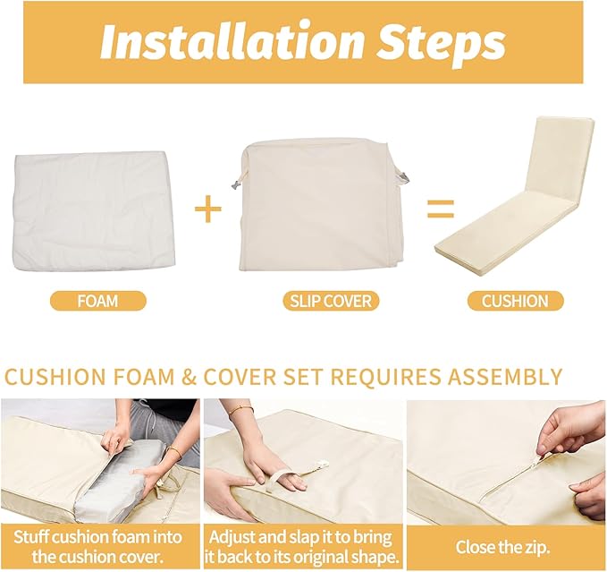 Outdoor Chaise Lounge Cushions for Patio, 72"x22"x3" Lounge Chair Cushions, Waterproof Replacement Seat Cushions for Outdoor Furniture