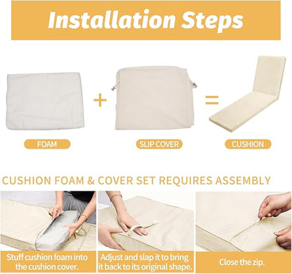 Outdoor Chaise Lounge Cushions for Patio, 72"x22"x3" Lounge Chair Cushions, Waterproof Replacement Seat Cushions for Outdoor Furniture