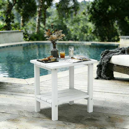 OTSUN Adirondack Outdoor Side Table, 16" HDPE Patio Side Table with Shelf, Weather Resistant Easy Maintenance for Backyard Pool Porch Garden & Lawn