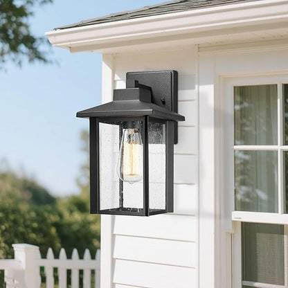 Bestshared Outdoor Wall Lights, Outside Sconce Light, Exterior Lighting Fixture, Outdoor Wall Lantern, Black Porch Lamp with Seeded Glass for Entryway, Garage (Black, 12.4" H)