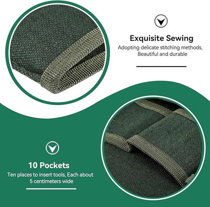 Tool Roll Up Pouch, Tool Rolls Bags Heavy Duty Canvas Roll-up Bonsai Tool Storage Bag with 10 Pockets for Garden Pockets Tool Roll Organizer