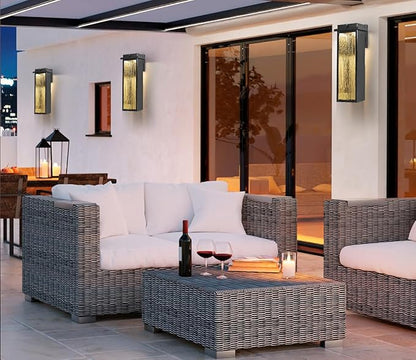 16" Black Dusk to Dawn LED Outdoor Wall Light, Large Exterior Lighting Fixture, Modern Outside Wall Mounted Porch Sconce, Waterproof Patio Lantern Lamp with Sensor, 1 Pack