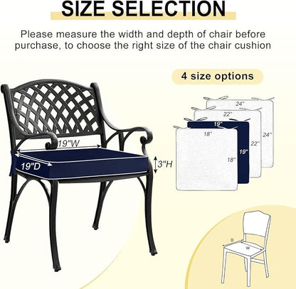 downluxe Waterproof Outdoor Chair Cushions Set of 2, 19" x 19" x 3" Patio Chair Cushion with Non-Slip Ties & Handle, Square Outdoor Cushion for Patio Furniture with Removable Cover, Navy/White