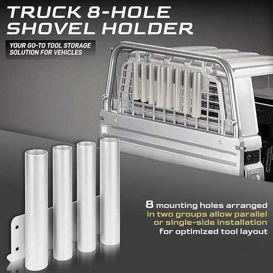 Shovel Holder for Truck/Trailer, 8-Holes in 2 Grouped Heavy-Duty Trailer Tool Rack for Trimmers, Rakes, Lawn & Garden Hand Tools Secure Mounting Prevents Loss