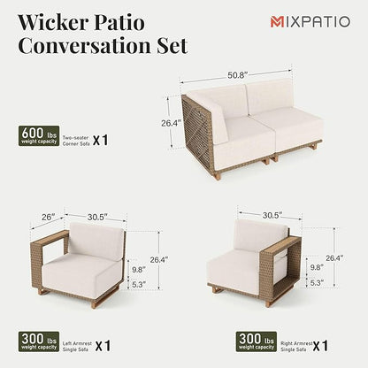 Outdoor Patio Furniture Set, 4 Piece Outdoor Rattan Wicker Modular Sofa Couch, Sectional Conversation Set with 10" Extra Thick Cushions for Deck Backyard Lawn