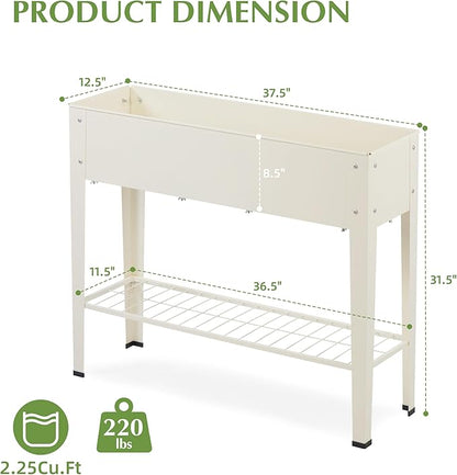 DDK Outdoor Heavy Duty Metal Raised Garden Bed with Legs (Milk White)