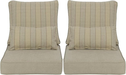 Aoodor Outdoor Chair Cushion, 24 x 24 Inch Water-Resistant, Fade-Resistant Olefin Fabric Patio Seat Cushions with Removable Cover and Adjustable Straps for Outdoor Furniture, Set of 2, Brown Stripes