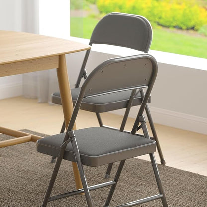 Nazhura 4 Pack Folding Chairs with Padded Vinyl Cushion Chairs with Comfortable Cushion and Durable Steel Frame for Home and Office, for Indoor and Outdoor Events (Grey Vinyl Padding 4 Pack)