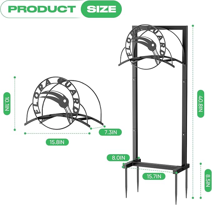 FLORA GUARD Garden Hose Holder Stand for Outside, Heavy Duty Freestanding Hose Hanger with 4 Long Spikes, Holds 160 ft Hose, Rustproof Metal Hose Storage Rack for Yard Lawn