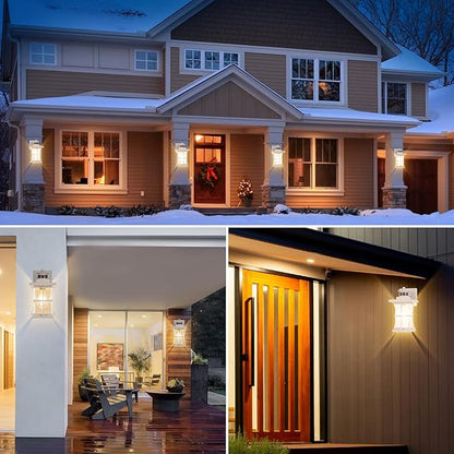 2 Packs White Motion Sensor Outdoor Lights - Advanced Dusk to Dawn Outdoor Lighting, Waterproof Exterior Light Wall Mount Fixtures, Anti-Rust Porch Outside Lights Wall Sconce for House, Garage, Square