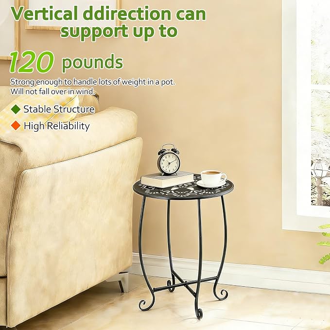 Arbuxzuy 17" Tall Round Metal Outdoor Side Tables for Patio, Decorative Black Flower Pot Stand, Rustproof Potted Holder, 120 lbs Load Capacity