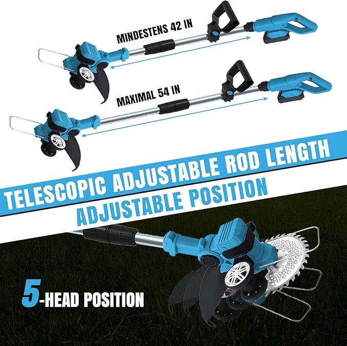 Electric Weed Wacker Cordless, with 2 X 21V 3.0Ah Battery Powered, 4 in 1Cordless Weed Eater & Brush Cutter with 4 Types Cutting Blades for Lawn Yard Garden