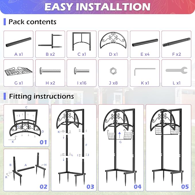 OLV Garden Hose Holder, Freestanding Water Hose Holder Stand with Storage Basket Holds 150-ft Pipe, Heavy Duty Outdoor Decorative Metal Hose Storage Hanger Rack for Outside Yard Lawn Farm