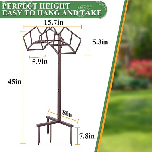 Qatsrin Super Stable Garden Hose Holder, Detachable Water Hose Holders, Hose Storage Stand Holds 150-Feet Hose, Free Standing Water Hose Holders for Outside Yard Lawn (Bronze)