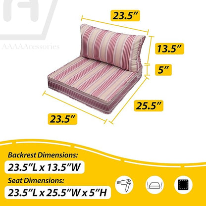 AAAAAcessories Outdoor Seat Cushions for Chairs, Fade-Resistant, Waterproof Patio Furniture Replacement Cushions, 23.5" x 25.5" x 5" + 23.5" x 13.5", Dusty Rose Garden Stripe