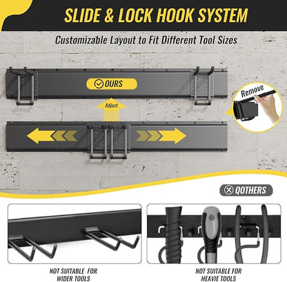 BJONKZ Garage Tool Rack Wall Mount – 48 inches Heavy-Duty Garden Tool Holder with 6 Adjustable Hanging Hooks – Garage Wall Storage Organizer for Shovel, Rake – Max Load 540 lbs (48 inch)
