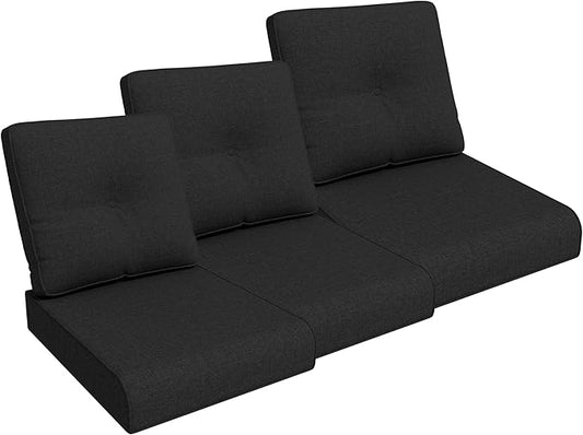 Outdoor Chair Cushions Set for Patio Furniture, 22x25/22x24 Inch, Waterproof & Fade Resistant Patio Chair Cushions, Thick Patio Furniture Cushion for Chair, Sofa, and Couch (Black, 3 Set)