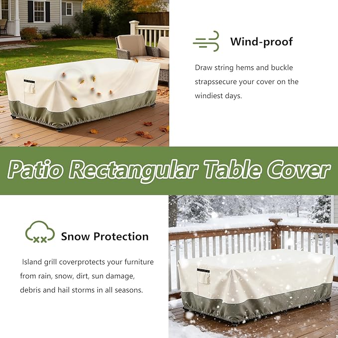 60 Inch Rectangular/Oval Patio Table Cover,Heavy Duty Waterproof Outdoor Dining Table Cover, Patio Furniture Covers, Beige