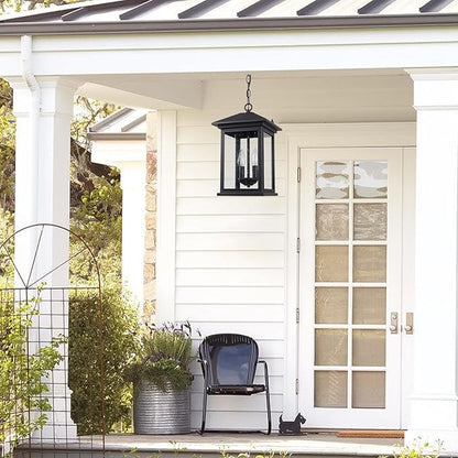 Treekee Large Outdoor Pendant Light, Modern Adjustable Hanging Lantern, Black Outside Porch Chandelier Light with Seeded Glass, Exterior Pendant Lighting for Patio, Porch, Yard