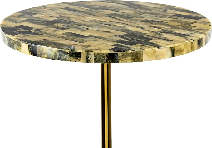 JONATHAN Y END1001A Hedda 23.5" Contemporary Glam Metal/Resin Faux Stone Round End Table, Yellow/Black Drink Table for Living Room, Bedroom, Office, Bathroom