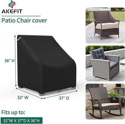 AKEfit Patio Chair Covers for Outdoor Furniture Waterproof 2 Pack,Heavy Duty Outdoor Chair Covers Waterproof for Lawn Lounge Seat, Wicker, Adirondack&Rocking Chairs,Black-32Wx37Dx36H inches