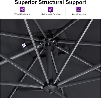 PURPLE LEAF 9 Feet Square Cantilever Umbrella Patio Umbrella with Base Outdoor Umbrella Aluminum Offset with 360-degree Rotation for Garden Deck Pool Patio Black