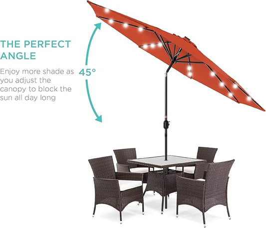 Best Choice Products 10ft Solar Polyester LED Lighted Patio Umbrella w/Tilt Adjustment and UV-Resistant Fabric - Rust