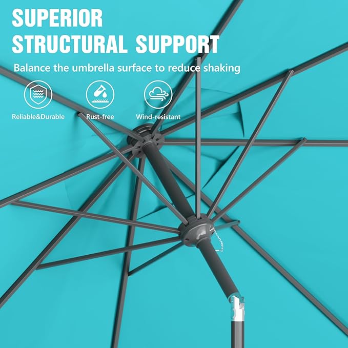 Outdoor Patio Umbrella, Table Umbrella with Push Button Tilt and Crank, 8 Ribs Market Umbrella