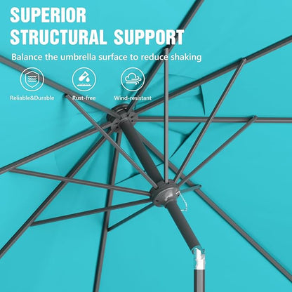 Outdoor Patio Umbrella, Table Umbrella with Push Button Tilt and Crank, 8 Ribs Market Umbrella